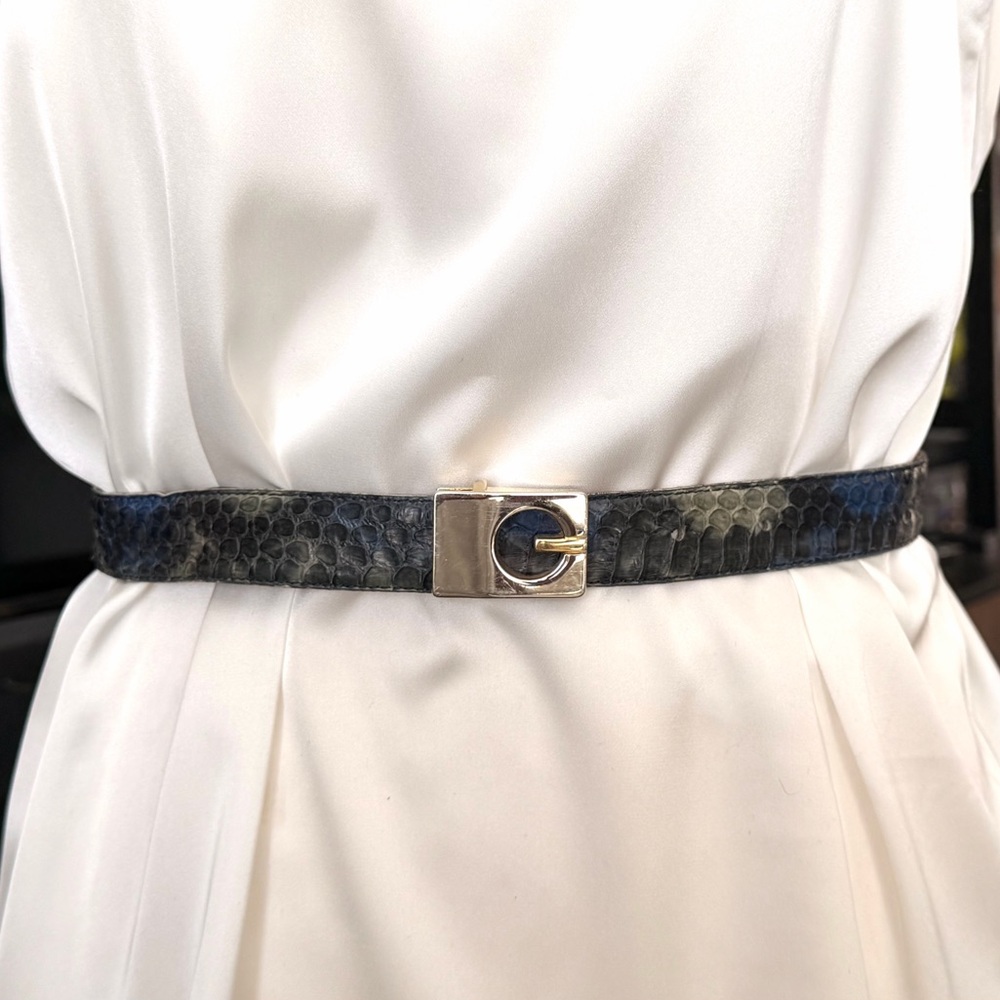 Vintage Blue Snakeskin Belt with Silver Buckle
